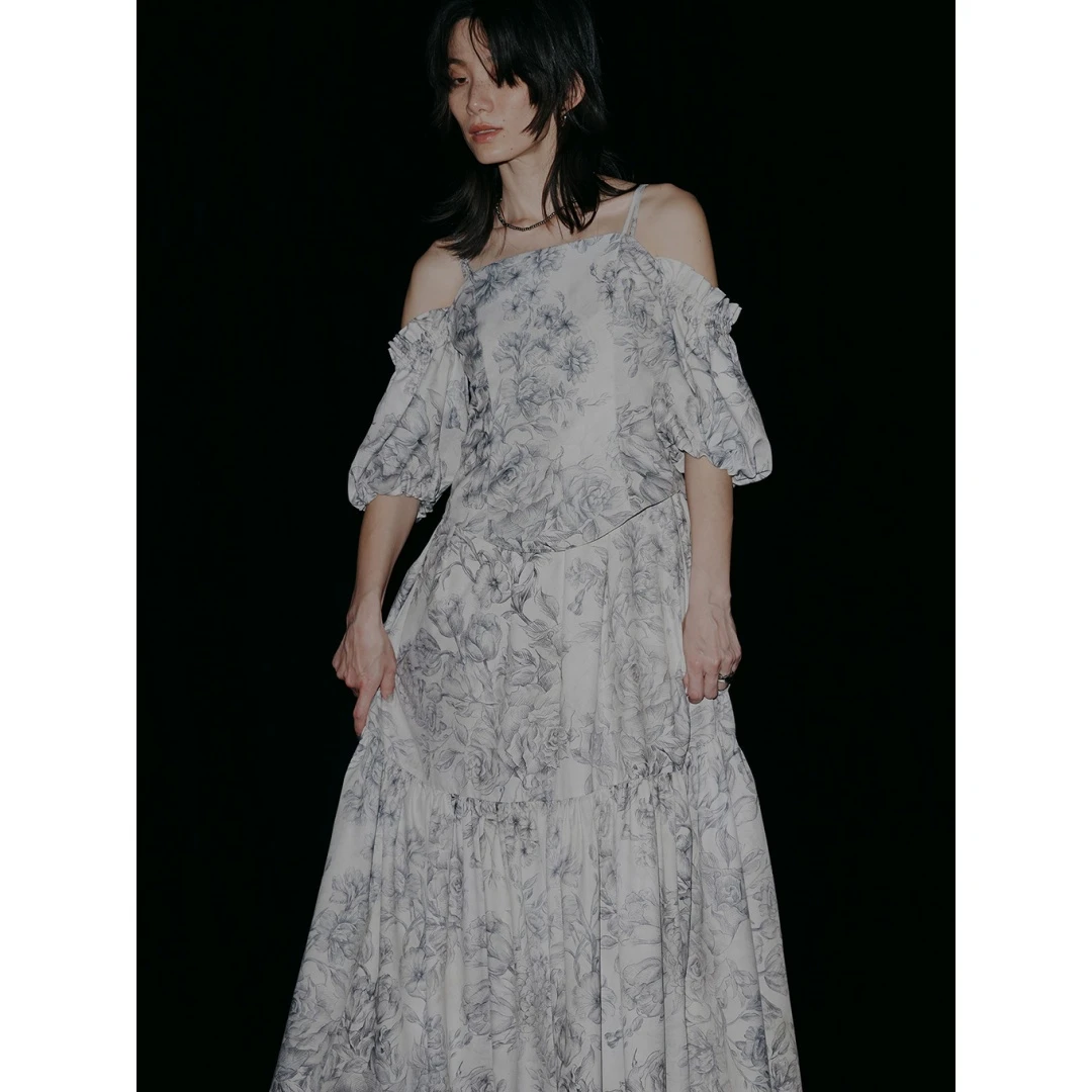 夏季新款 代 露肩泡泡袖上衣两件套吊带连衣裙【DD外贸】