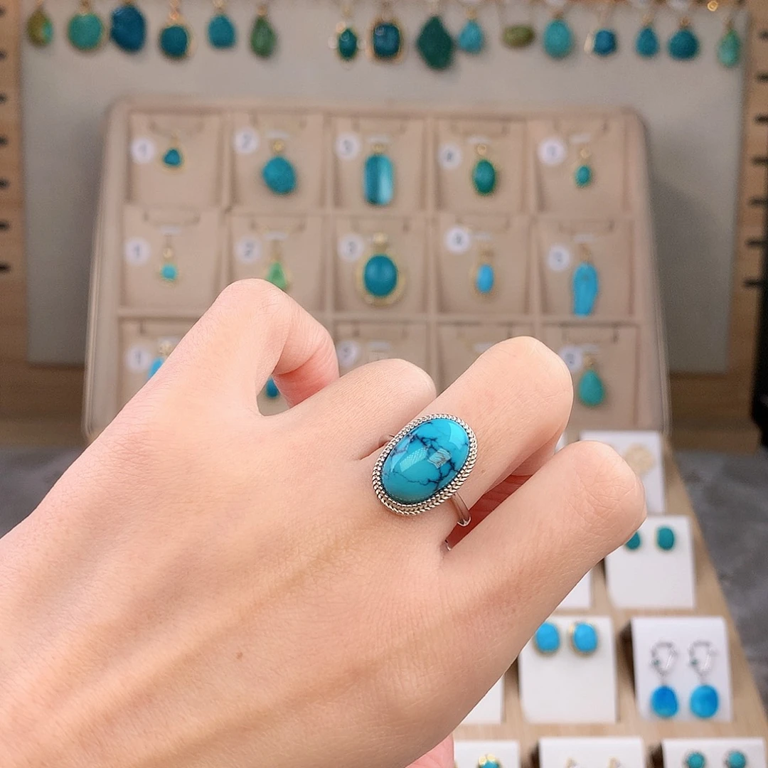 绿松石银S925镶嵌戒指