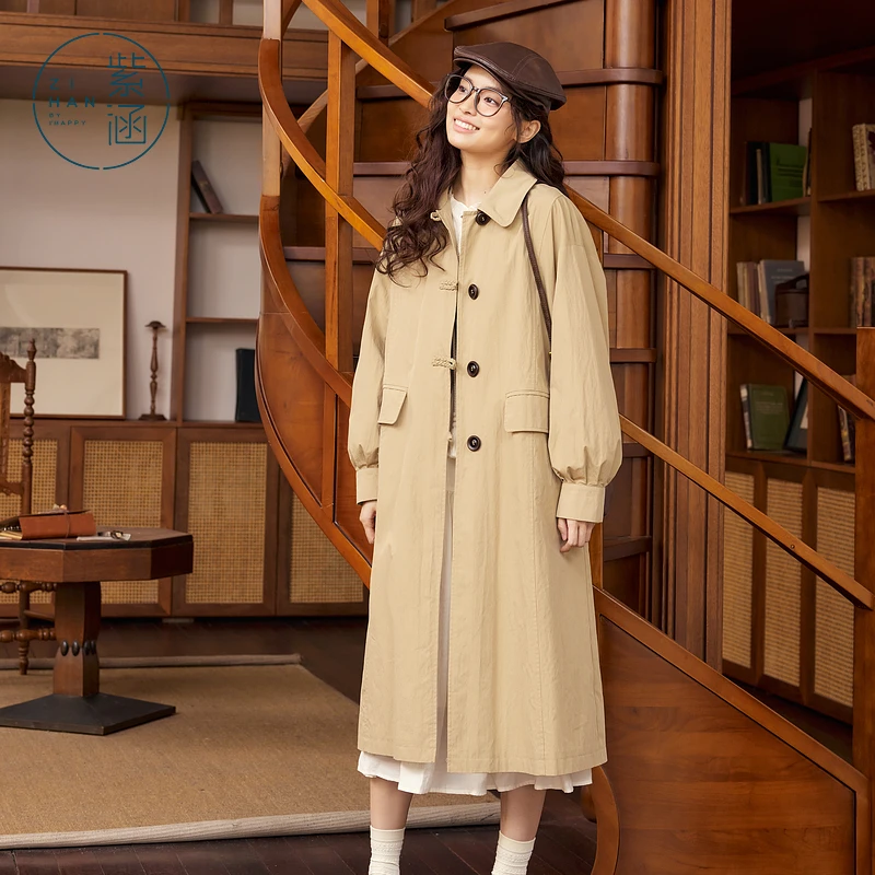 紫涵翻领开春长款风衣春秋季新款英伦风气质单排扣外套Z4Z07BS261