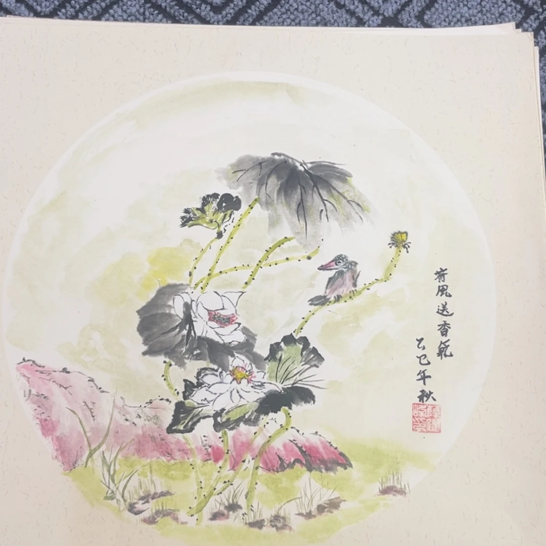 国画硬卡花鸟作品