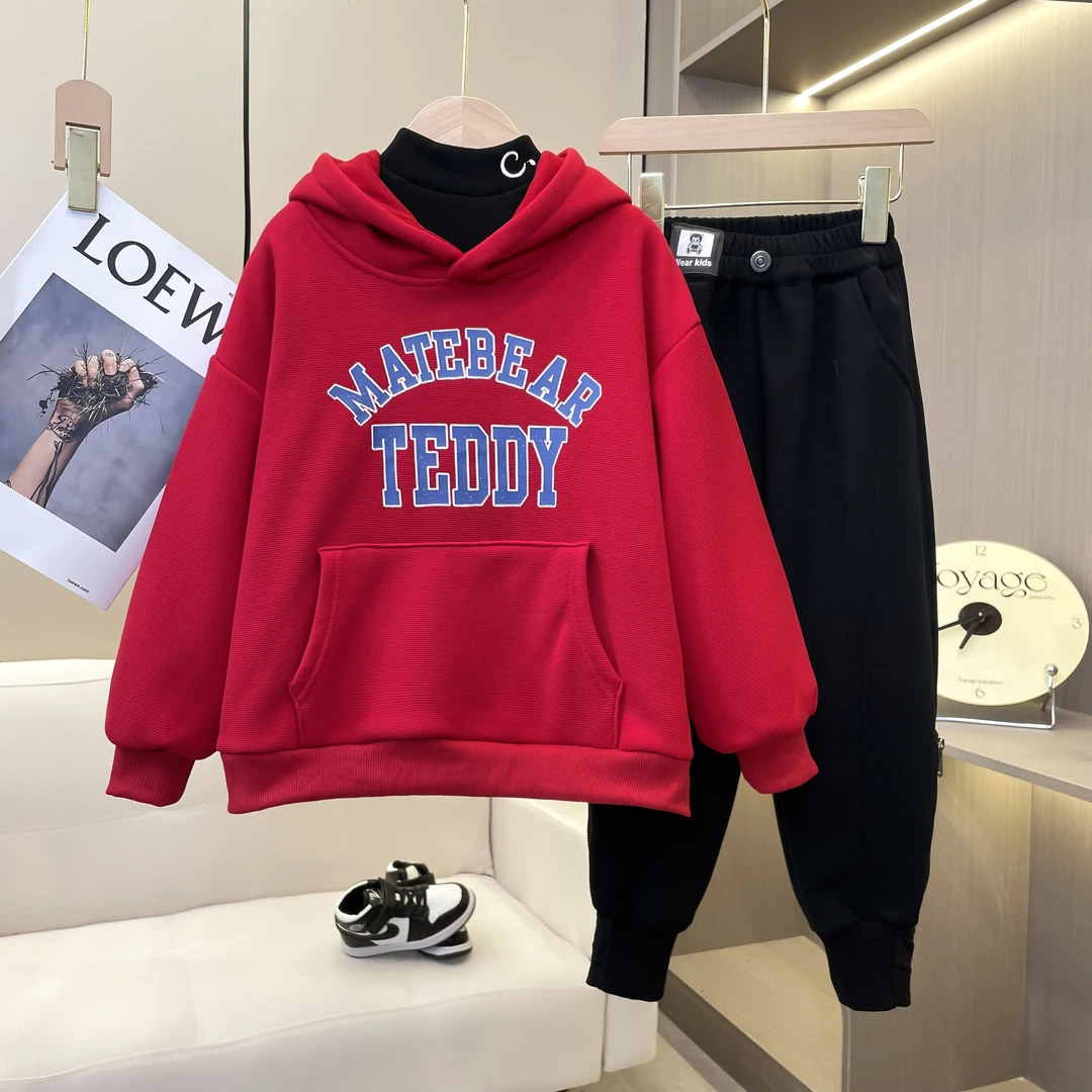 【这是薄绒的】男童冬款加绒休闲宽松童装洋气衣服字母印花卫衣卫裤