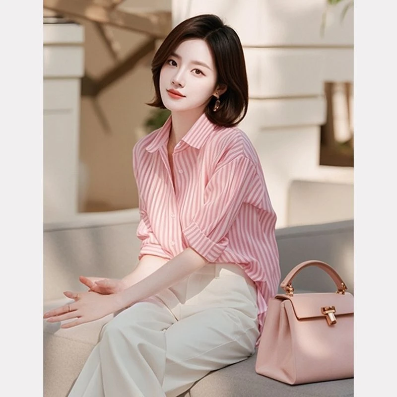 老钱风松弛感女装贵气K早秋穿搭2024今年流行的漂亮时尚衬衫高级