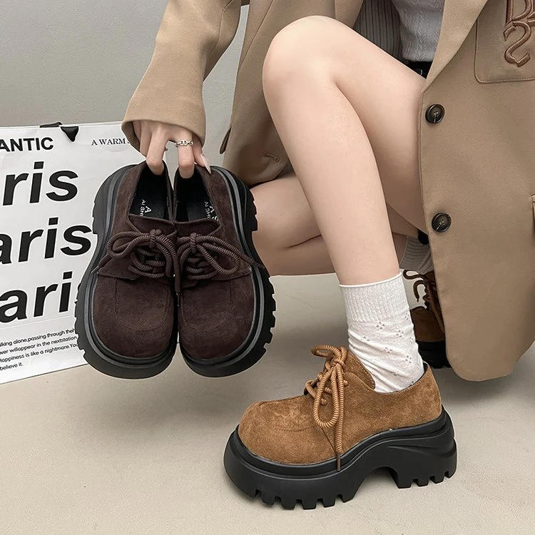 时尚百搭复古厚底系带勃肯鞋女2025夏季新款大头休闲鞋时装靴单鞋