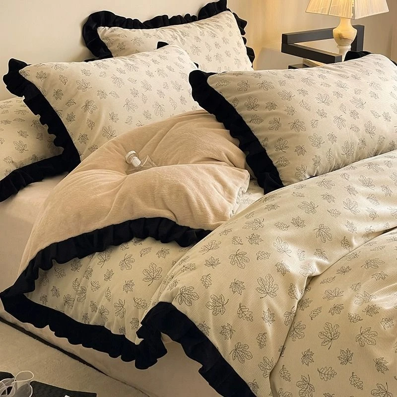 法式灯芯绒床上四件套珊瑚牛奶2024新款床单轻奢被套冬季床三件套