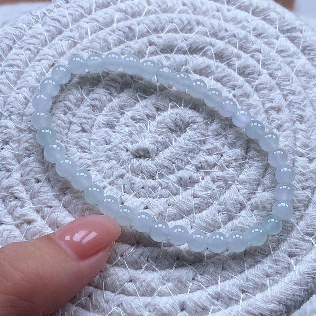 翡翠未镶嵌手串圆珠白月光5.