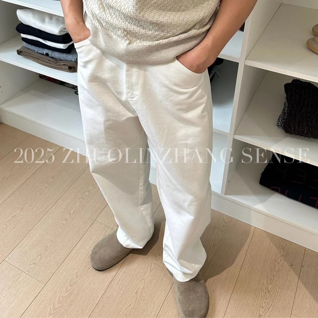 秋季新款老钱风白色香蕉裤百搭直筒松弛白色裤子男休闲裤