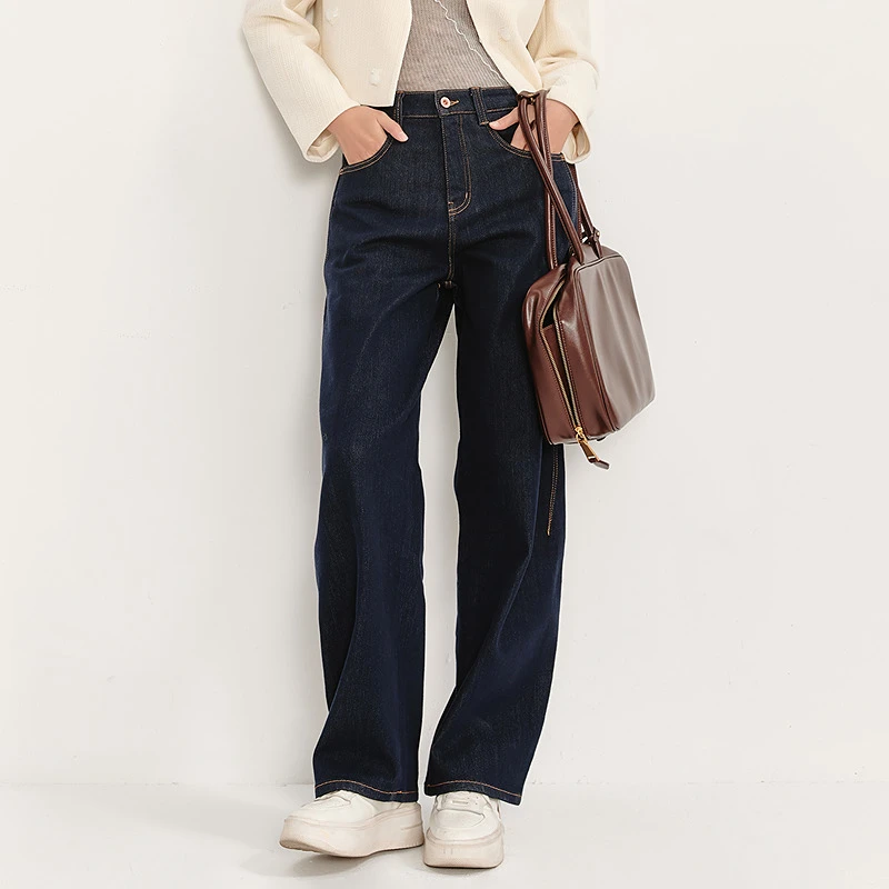 HPLY/荷比俪商场同款女休闲薄绒通勤休闲直筒牛仔裤HVF12411011-1