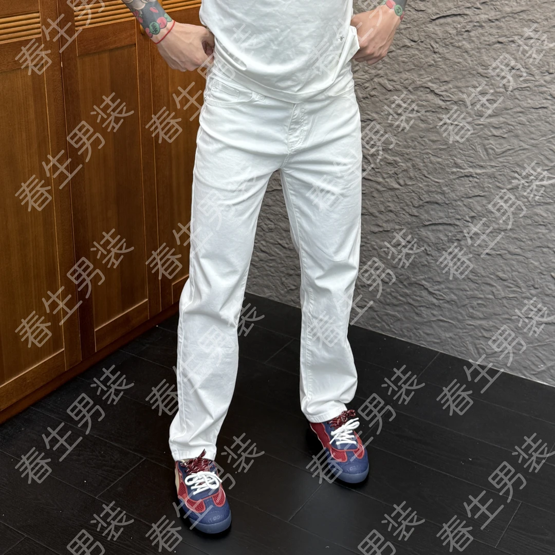 2025夏季新款时尚休闲百搭净版直筒宽松男士白色净版牛仔裤1567-1