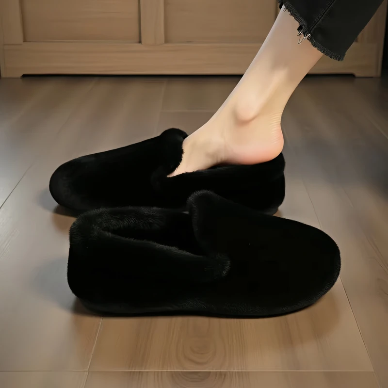 【水貂绒】豹纹毛毛鞋女2025新款秋冬加绒保暖一脚蹬软底豆豆棉鞋