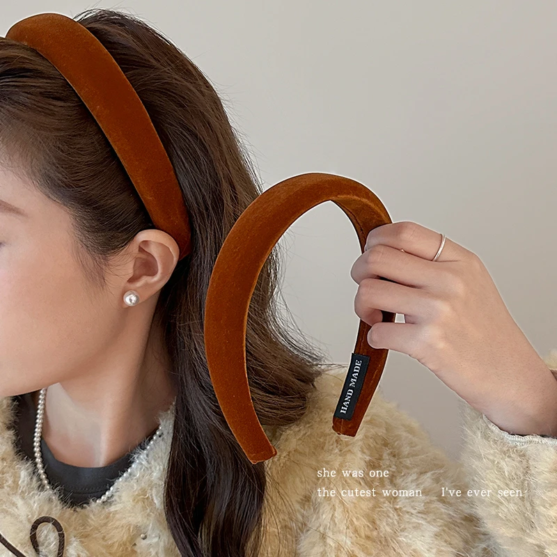 秋冬熟南瓜色丝绒宽边发箍女新款高颅顶头箍发卡简约百搭发捆头窟