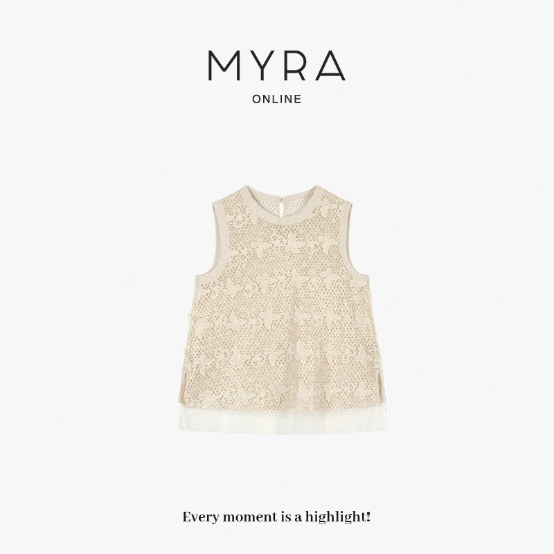 MYRA"蝶梦"桑蚕丝+金线编织 立体蝴蝶无袖上衣小衫XM02531