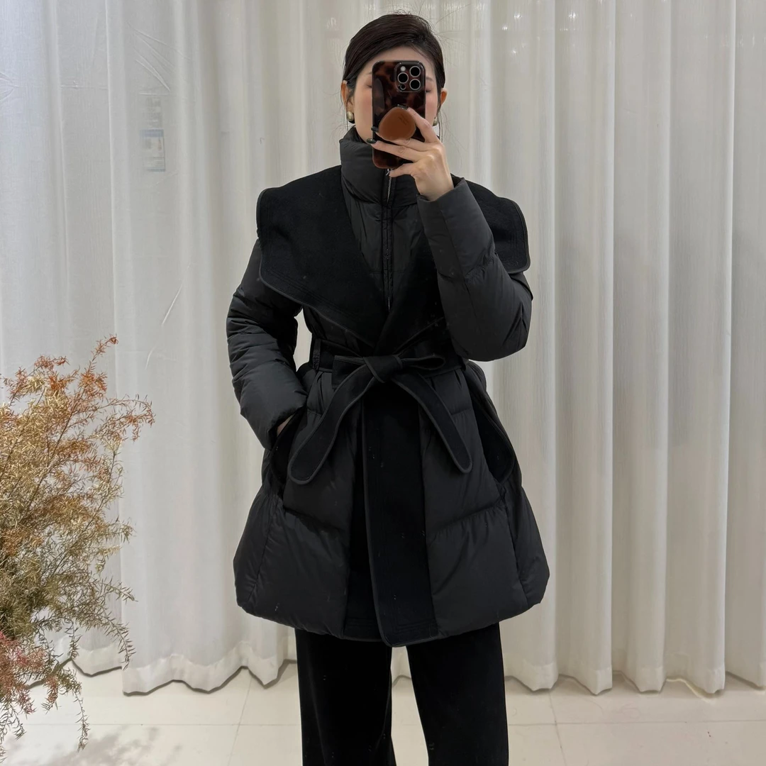 拼接中长款拉链保暖常规款羽绒服时尚百搭休闲370