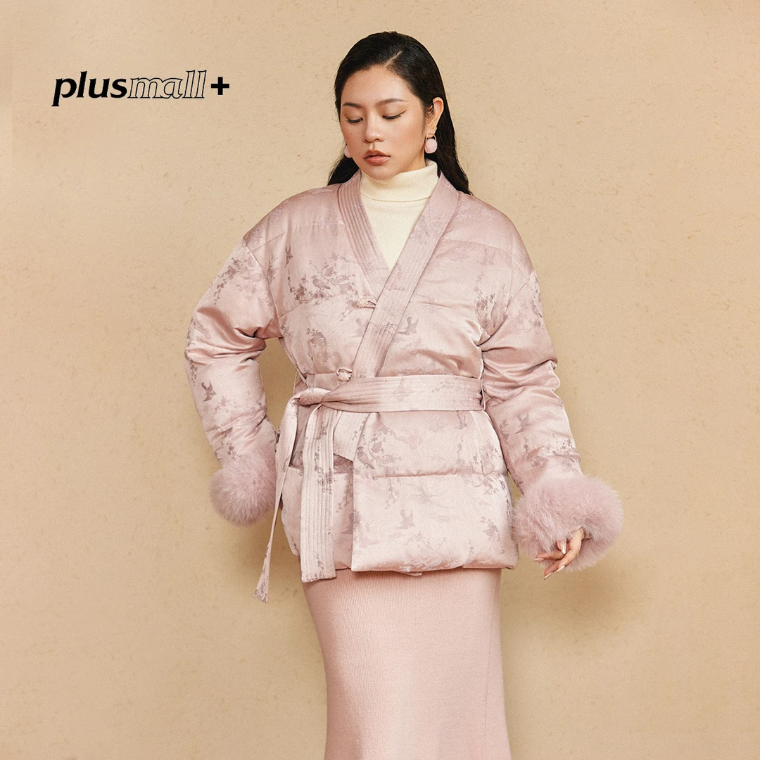 PLUSMALL 浮云暮雪 三星安心绒提花袖口狐狸毛羽绒服PM2510205