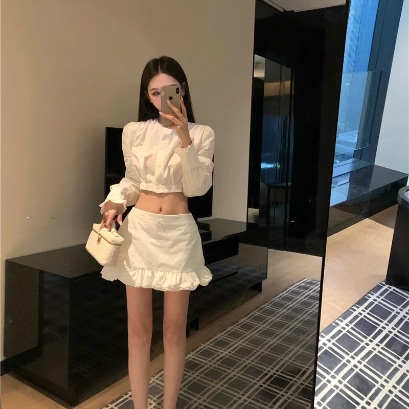 CONION  上新气质显瘦休闲小衫+高腰百搭半身裙套装