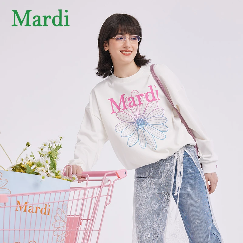 Mardi【渐变】秋冬季圆领长袖卫衣格雷系绒衫上衣印花休闲宽松百搭
