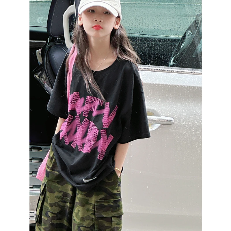 K29324孙小美甜酷风女童短袖T恤夏装2025韩系大童儿童上衣服