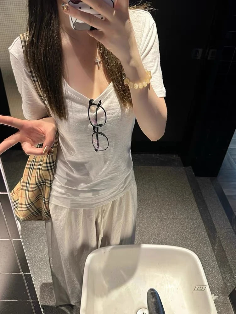 3j13-17833夏季新款简约百搭松弛感气质短袖上衣T恤休闲裤套装