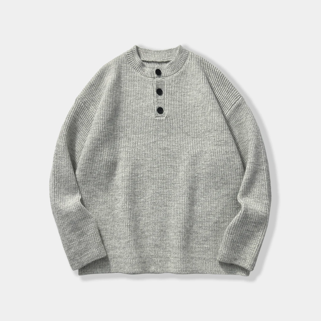 T1178秋冬季款日系复古色灰色慵懒风针织衫男士纽扣套头百搭时尚