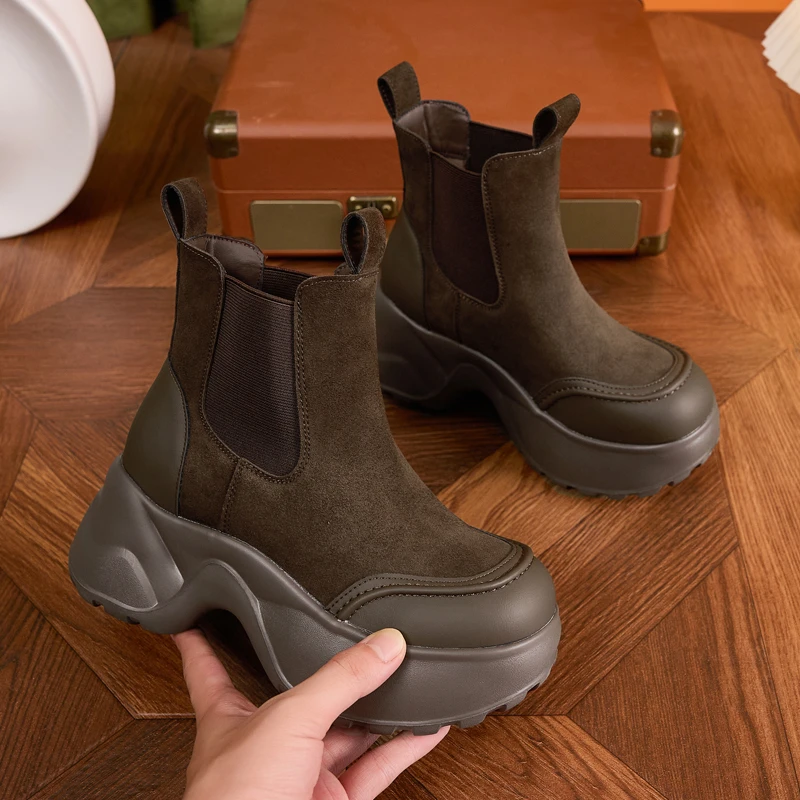 厚底烟筒靴女款2025秋冬新款百搭马丁靴小个子切尔西靴子增高短靴