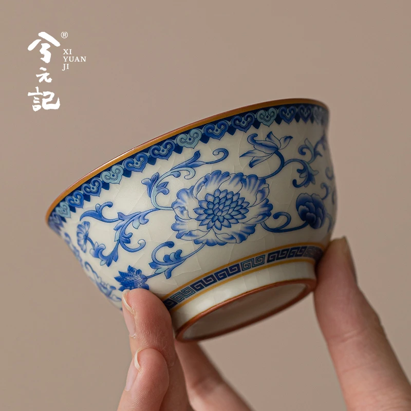 青花汝窑主人杯陶瓷茶杯单杯压手杯个人专用高档品茗杯功夫茶盏