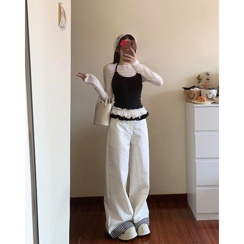 parkyeon设计感假两件针织衫上衣女秋季新款高腰阔腿休闲裤套装