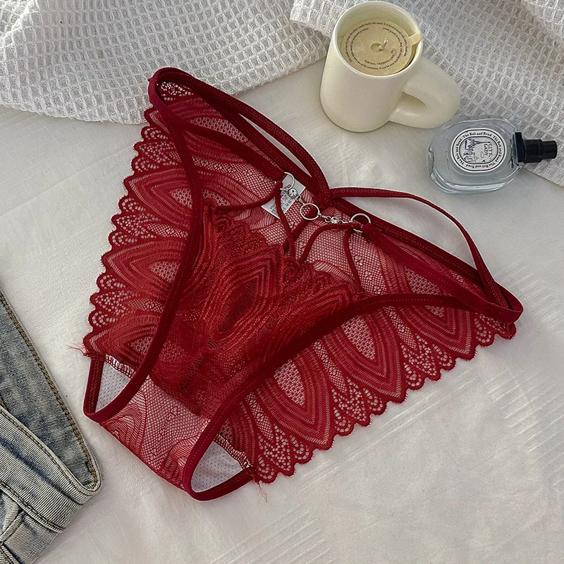 热辣新款细绑带诱惑性感蕾丝镂空透气三角裤辣妹小众纯欲女士内裤