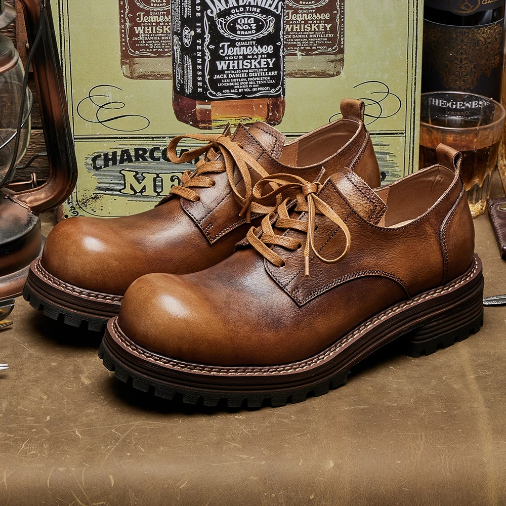 德比鞋男士时尚轻便休闲商务皮鞋百搭潮通勤厚底系带工装鞋E321