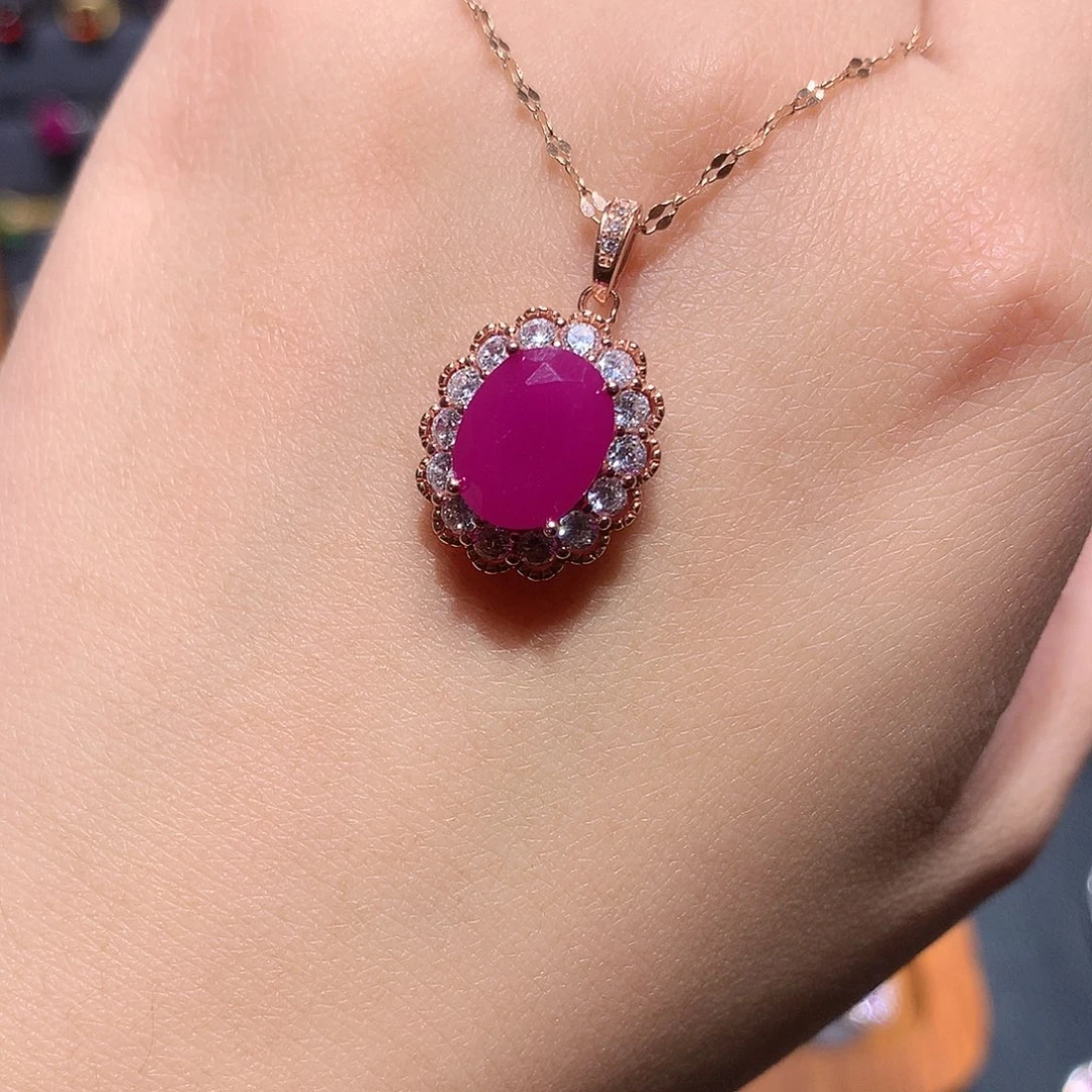 红宝石吊坠(赠链)银S925镶嵌