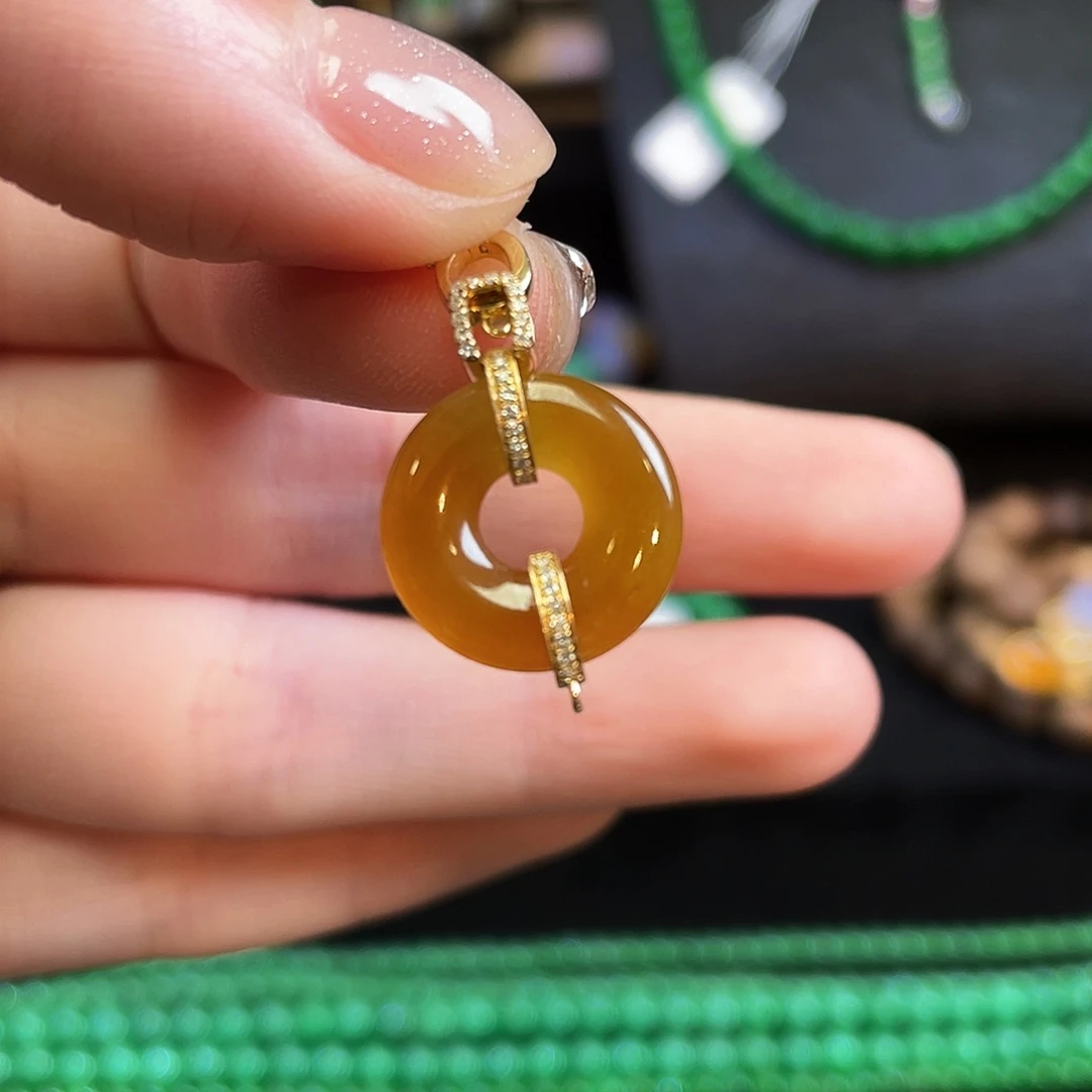 吊坠(不含链)未镶嵌翡翠蜜糖黄翡翠平安扣吊坠