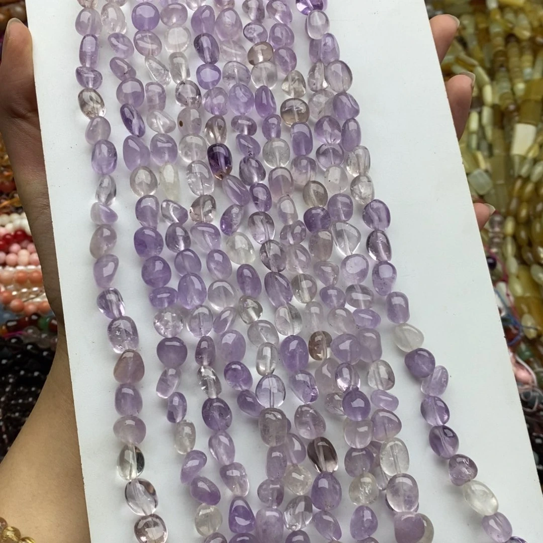 玛瑙/玉髓未镶嵌珠宝半成品一条纯天然薰衣紫水晶糖豆9mm