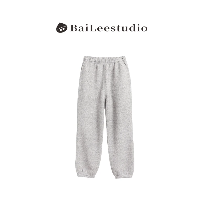 【柏栗良品】韩范经典版型松紧腰宽松净版束口裤脚卫裤女1940