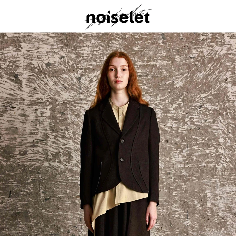 弧线分割风页边毛羽感复古休闲西装N985