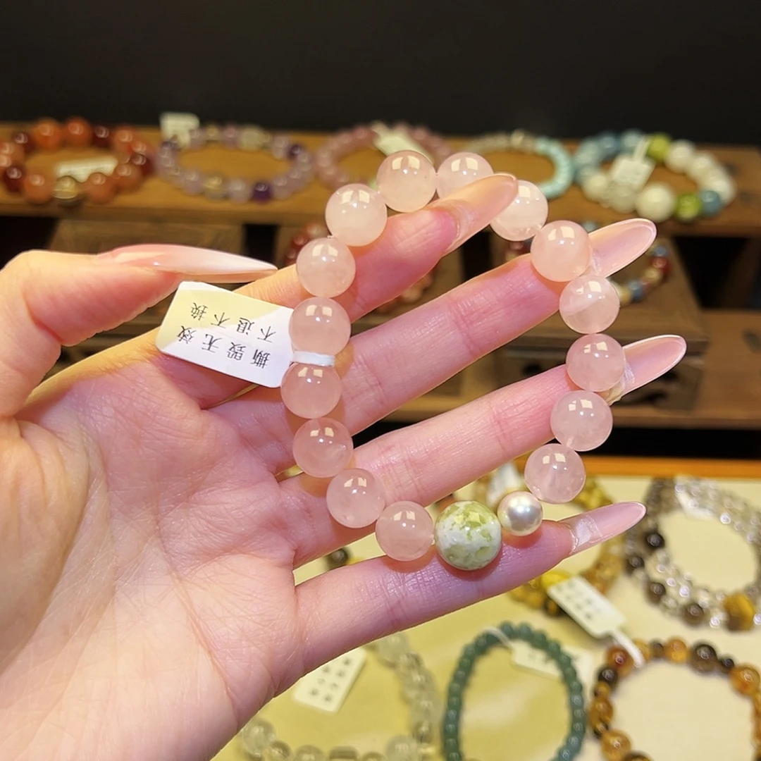 手串水晶银S925镀金镶嵌粉1402