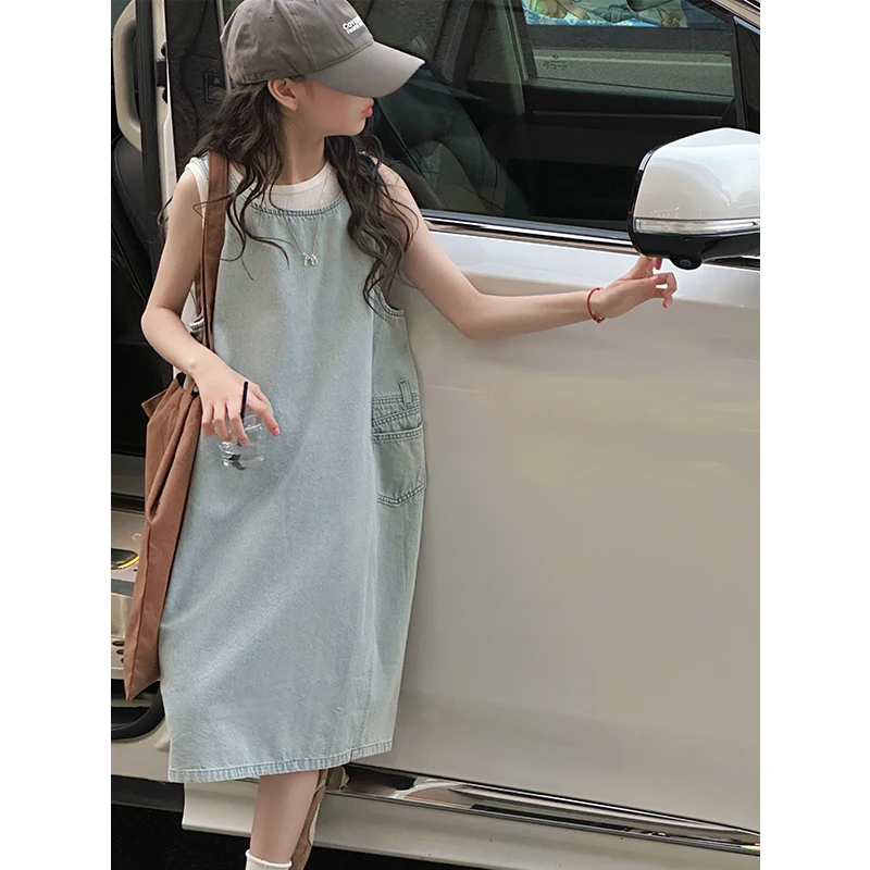 K28504花苞式女童无袖连衣裙2025新款夏装儿童背心裙子牛仔裙时尚