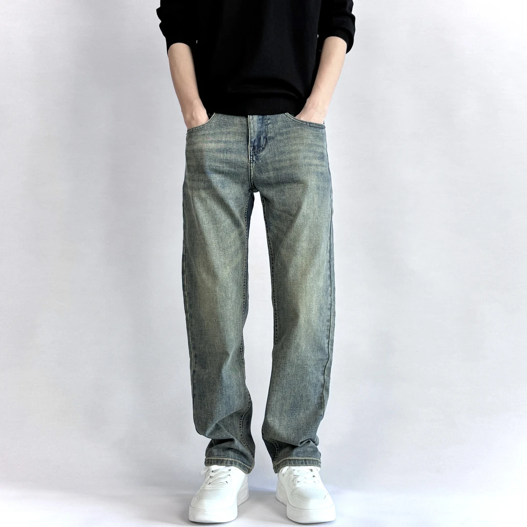 【修身直筒】弹力春秋季复古做旧显瘦牛仔裤男休闲百搭微宽松