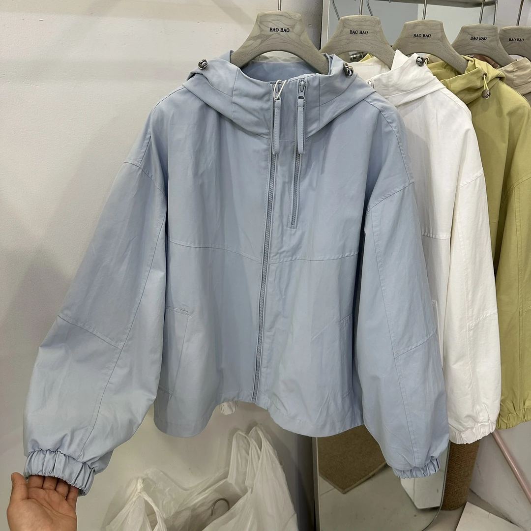 欧货双拉链短款冲锋衣外套女2025春季新款宽松显瘦休闲上衣