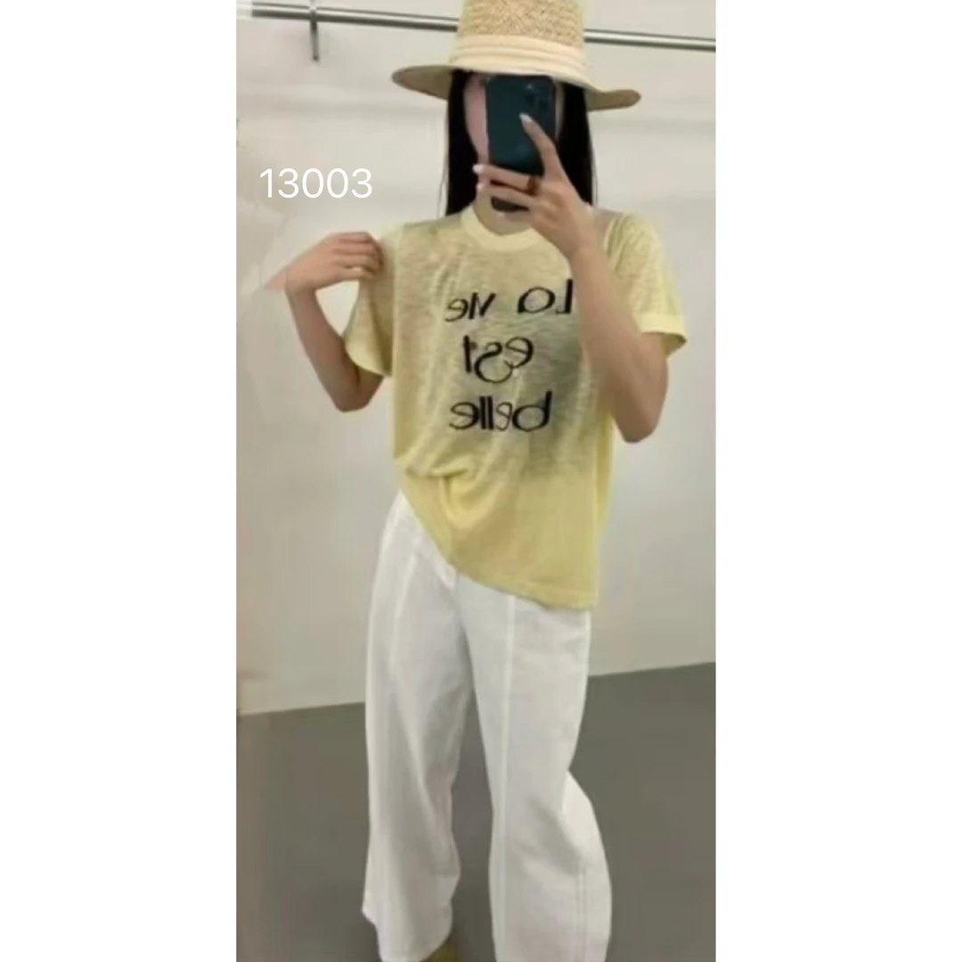 13003（部分无水洗唛，介意慎拍）WANGDAN新款字母纽扣刺绣短袖