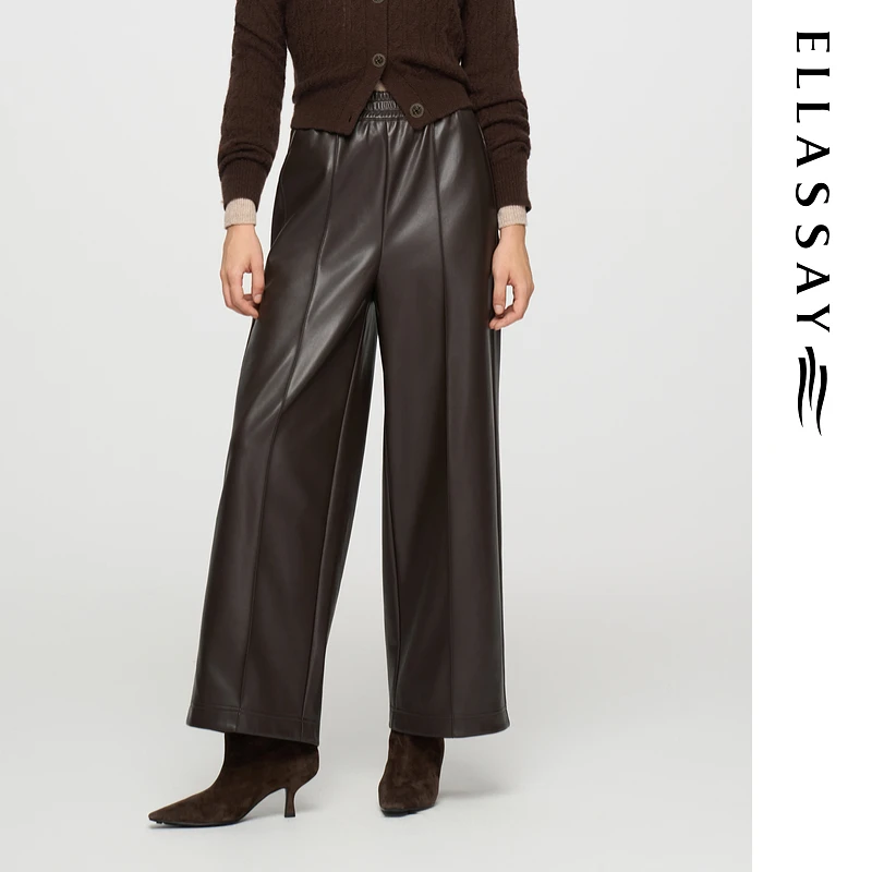 ELLASSAY歌力思2025秋季新款PU革百搭简约休闲裤女EWD363K00400