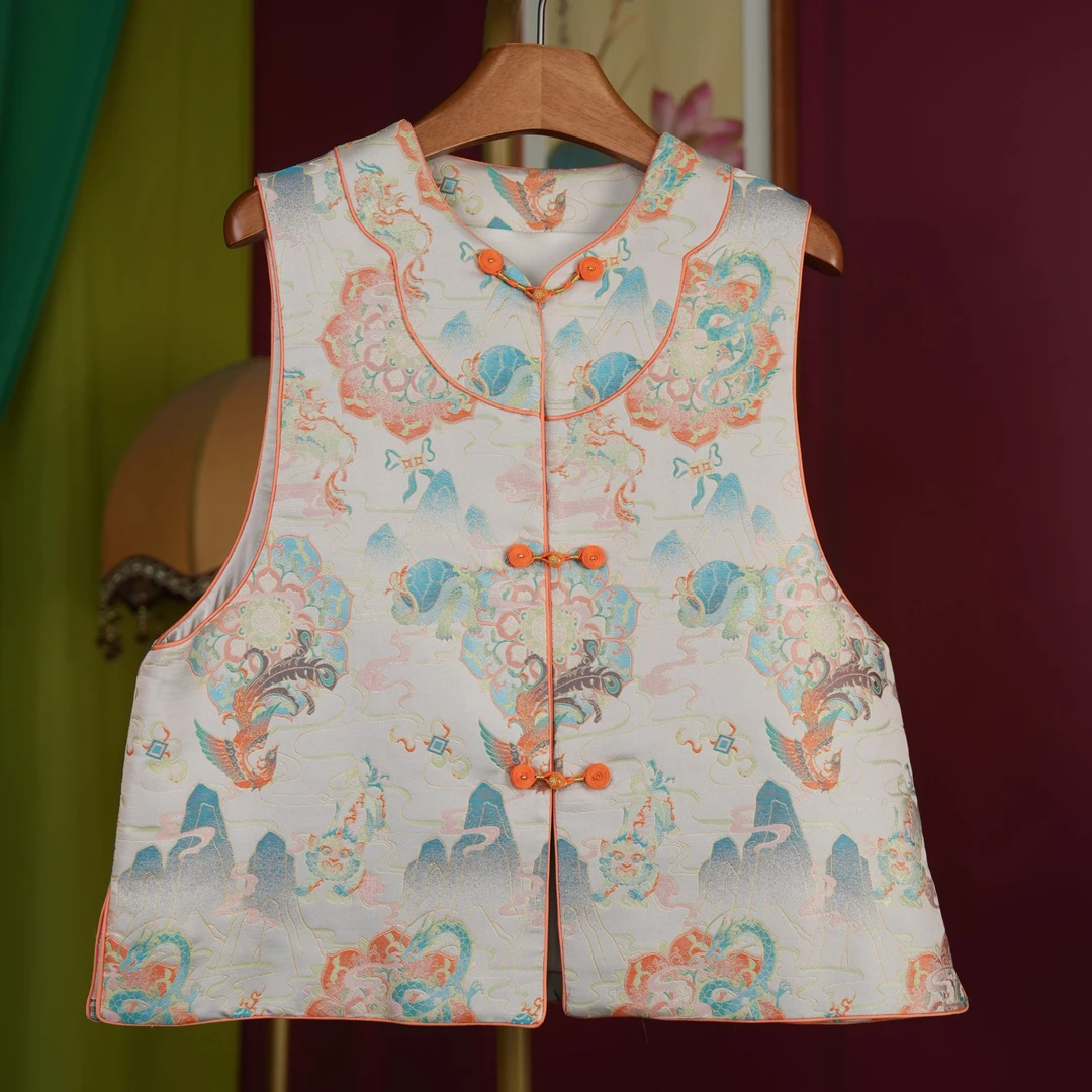 【闲庭序】李德喜・'五瑞纳福'五重维马夹老宋锦桑蚕丝名家上衣马甲