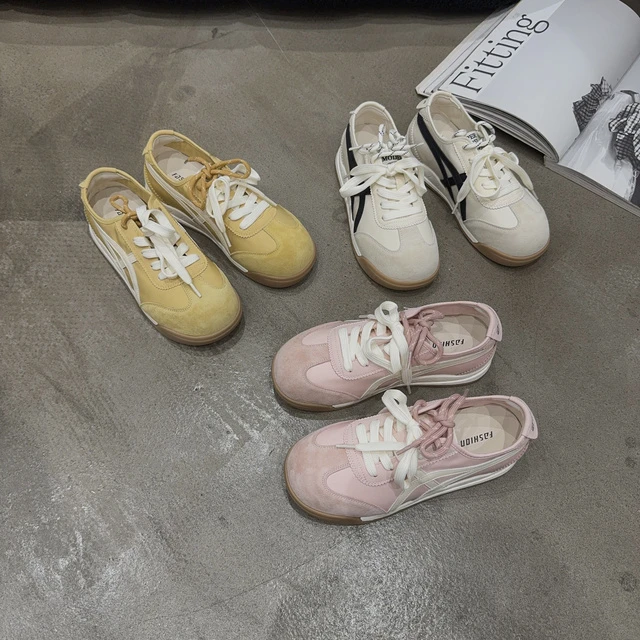 5A010 夏季新品女真皮拼接布面软底透气系带休闲鞋内增高卡皮巴拉