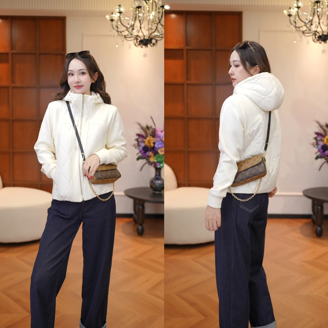 JDND轩羽【轻棉柔暖】羊毛连帽拼接抽绳棉服外套XY25545