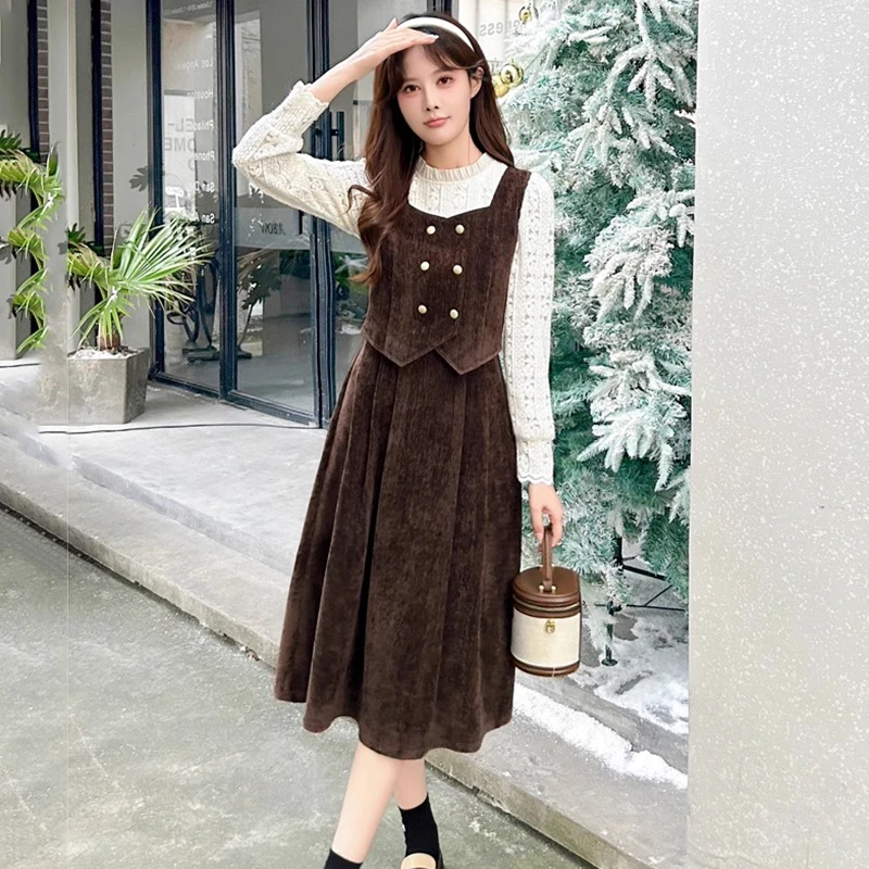 高级感小香风连衣裙女2025年春季新款气质减龄中长款假两件裙子