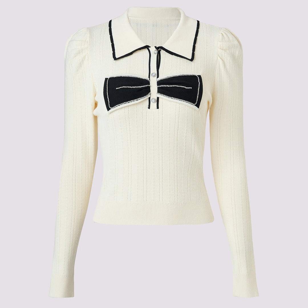 MAXRIENY玛克茜妮镶钻蝴蝶结针织衫秋季新款上衣MS88SW756A20