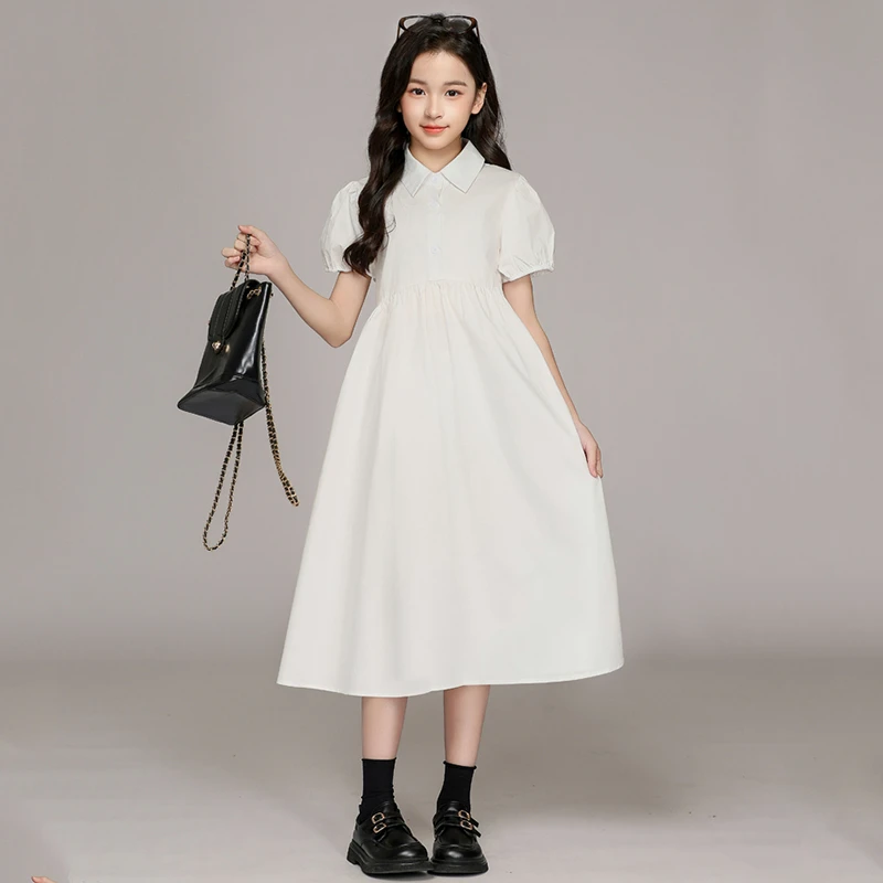 女童夏装衬衫裙洋气时髦中大童白色连衣裙薄款高级感韩版公主裙子