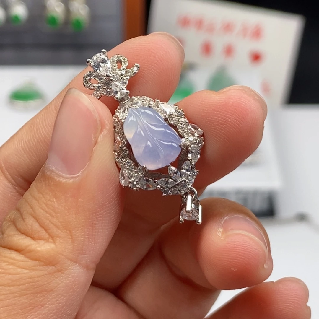 翡翠银S925镶嵌吊坠(不含链)天然缅甸翡翠3