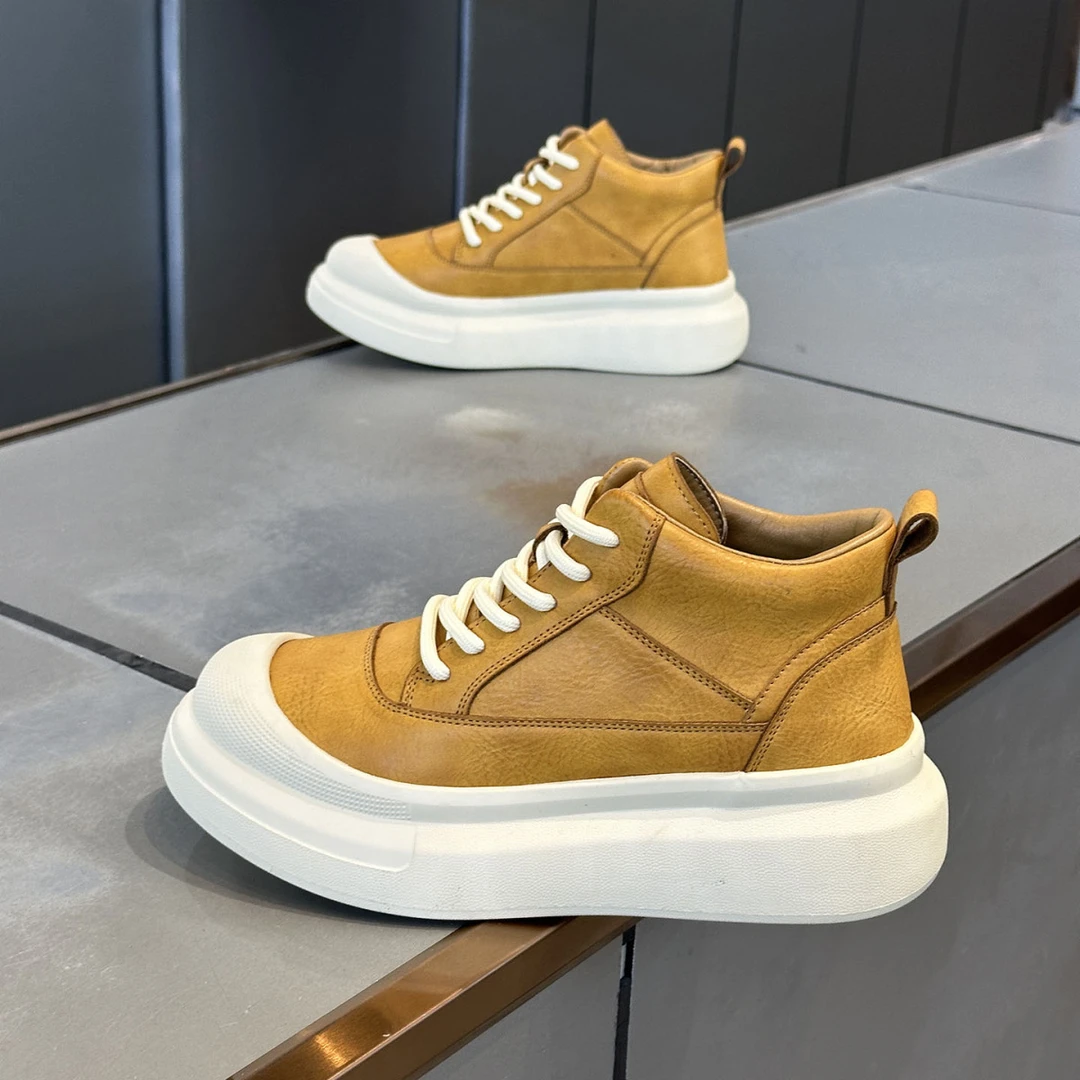 冬款马丁靴男冬季新款加绒保暖大头鞋厚男底增高休闲鞋皮面工装靴