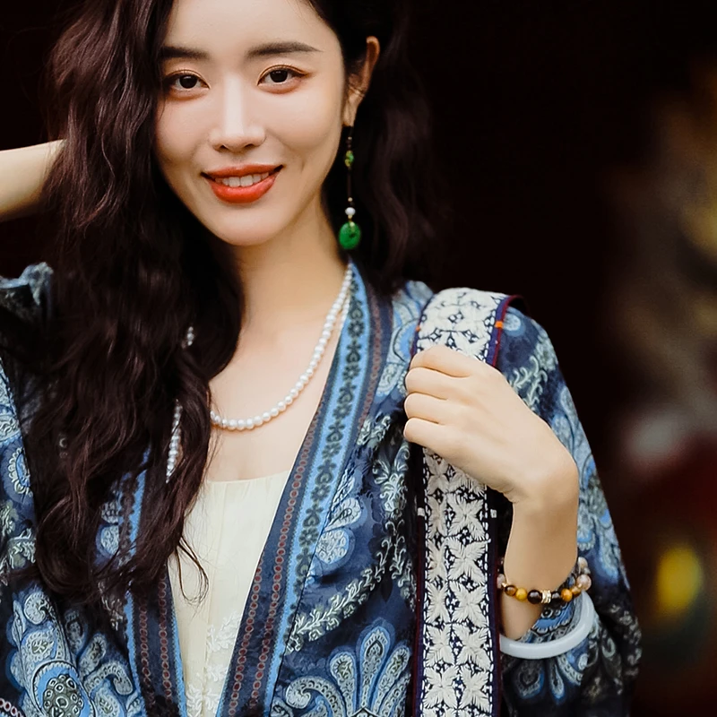 复古日记“腰果花”多巴胺东南亚度假风中式提花丝麻外套25EWS798