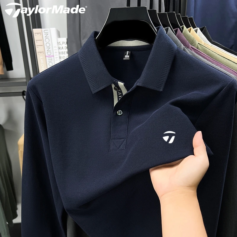 Taylormade男士秋季高尔夫运动休闲百搭翻领纯棉透气长袖POLO衫男