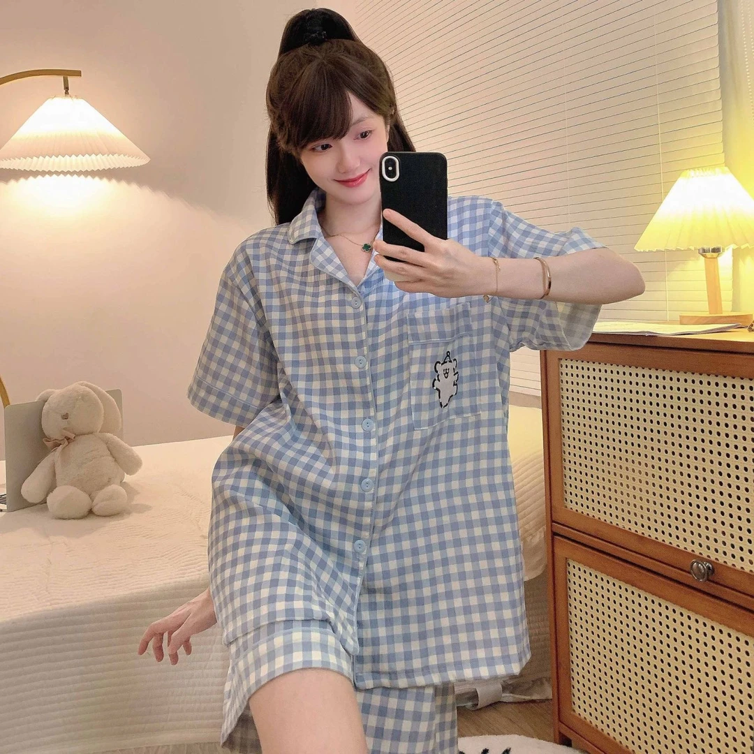 蓝格小狗云朵棉睡衣春夏秋季女款爆款2025新款家居服套装短袖裤