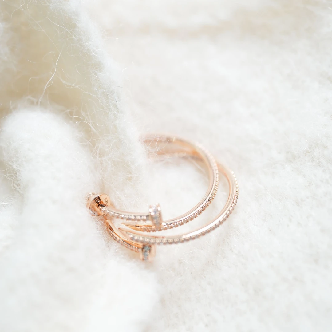 铜合金锆石耳饰  5260西洋中古风 vintage复古玫瑰金锆石钉子耳圈